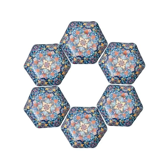 TEMU 6pcs Elegant Hexagonal Ceramic Dinnerware Set, Versatile Serving Plates For Salad, Fruit, Dessert, Steak, Appetizers, Kitchen Dish Set