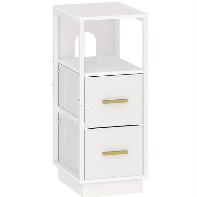TEMU Mesita de Noche Estrecha con Compartimento Abierto, 2 Cajones de Tela, para Dormitorio o Sala, 30 x 24 x 60 cm, Blanca