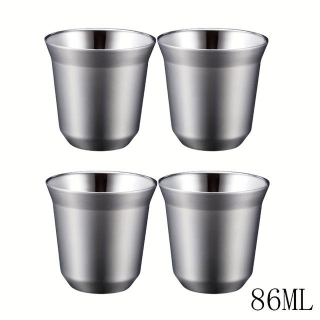 TEMU 4pcs 86ml Tea, Coffee Cup Double Layer 304 Stainless Steel Cup Household Insulated Tea Cup Wine Cup