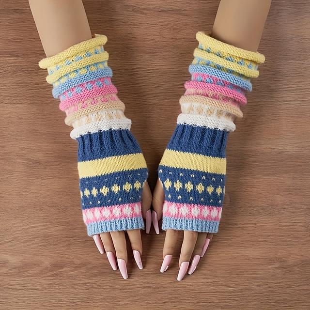 TEMU Bunte gestrickte Fingerhandschuhe, warme Handschuhe im Vintage-Stil, für den Außenbereich, dekorative Wärme – Perfekte für Herbst- Wintergeschenke