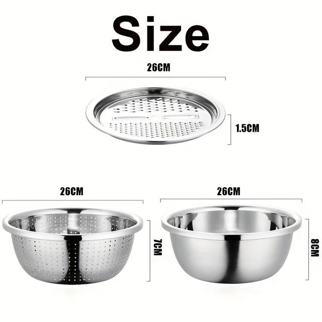 TEMU 3 In Stainless Drain Basin Peeler Set Soup Pot Vegetables Grater Basin/solid Basin, Fathers Day Gift