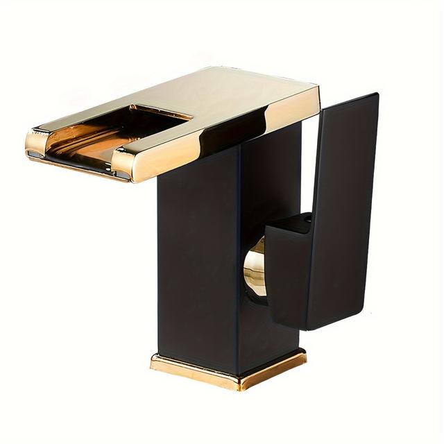 TEMU Rv Bathroom Faucet, Stainless Steel Basin Faucet, Waterfall Faucet, Black And Golden Bathroom Faucet With A