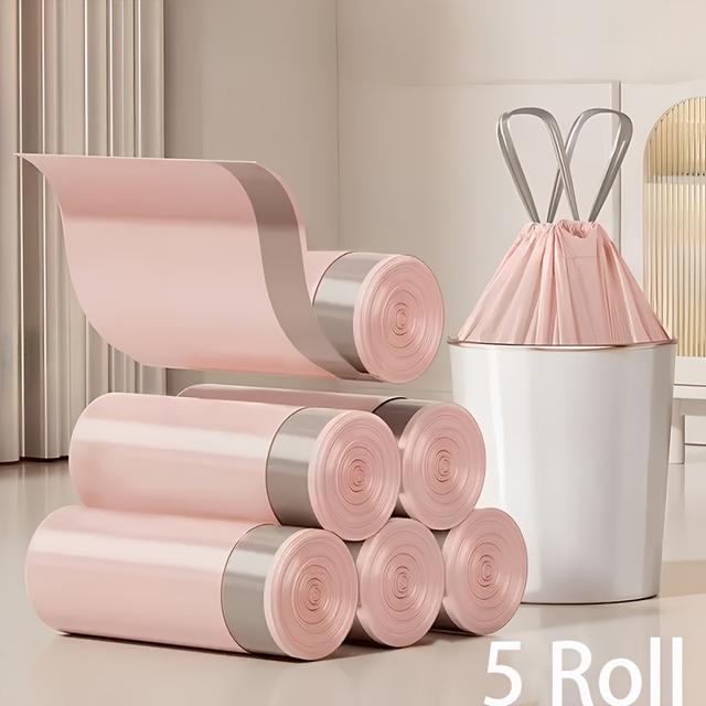 TEMU 5 Rolls Heavy Duty Drawstring Trash Bags - Multipurpose Plastic Garbage Bags For Kitchen, Bedroom, Bathroom, Living Room