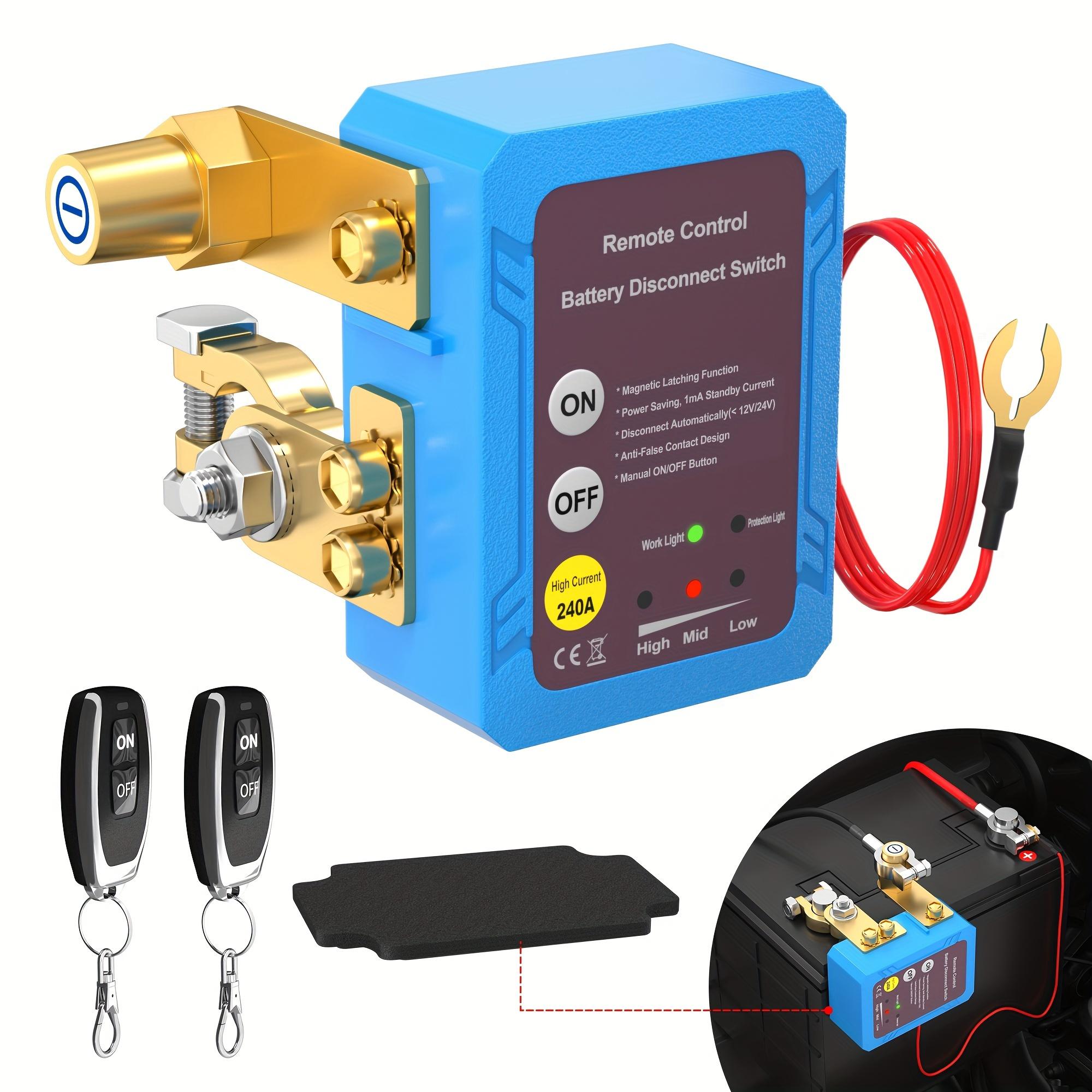 TEMU Flachstecker 240A Netz-Ausschalter, drahtlose Fernbedienung für Netz-Ausschalter mit zwei Tasten, blaue Hülle mit brauner Oberfläche, in einer Box
