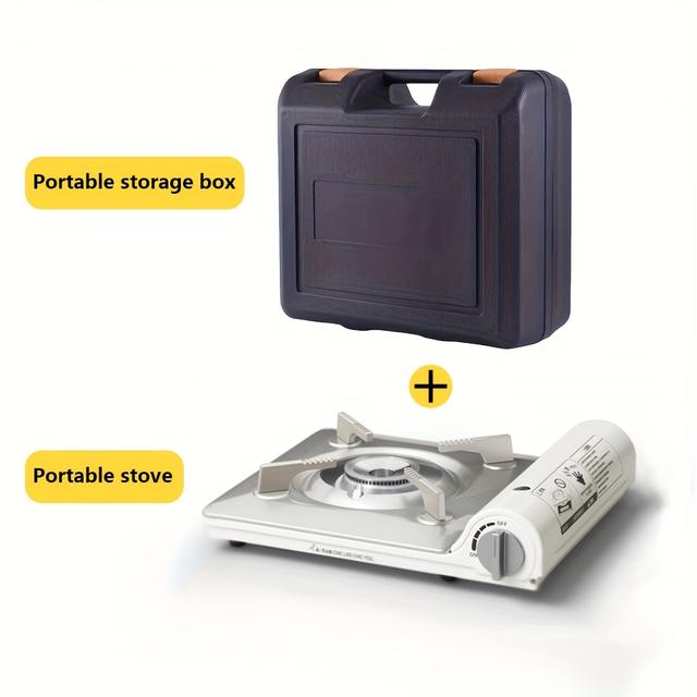 TEMU White Portable Camping Stove - 3500w Butane Burner With Safety Lock & Ignition, Stainless Steel & Storage Box For Hiking, Outdoor Bbq, Korean Kitchen, Camping Stove Portable, Bbq Cooking Tool