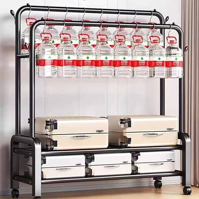 TEMU Metal Clothes Hanger Organizer, Clothes Rack And Side Shelves, Black With Wheels