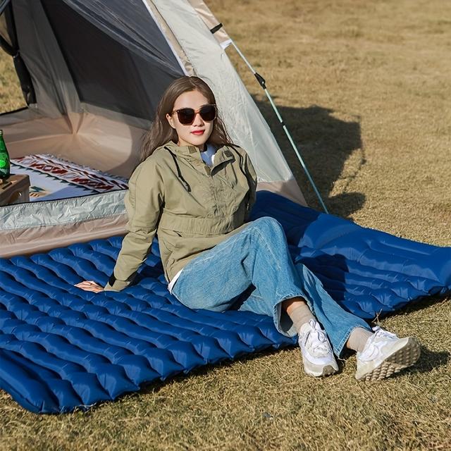 TEMU Matelas de Camping Double, 4" Épaisseur Extra avec Oreiller et Pompe à Pied Intégrée pour 2 Personnes - Portable pour Randonnée, Voyage, Tente et Camping