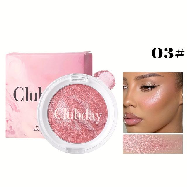 TEMU Clubday Baked Blush & Highlighter Palette - 6-shade Marbleized Pink & , Lightweight & For Tones | Long-lasting Shimmer Finish