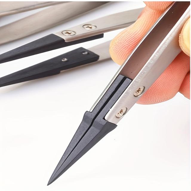 TEMU 1pc Of Esd-259a Precision Anti-static Carbon Fiber Tweezers Made Of Stainless Steel, Suitable For Crafts, Jewelry, And Electronics