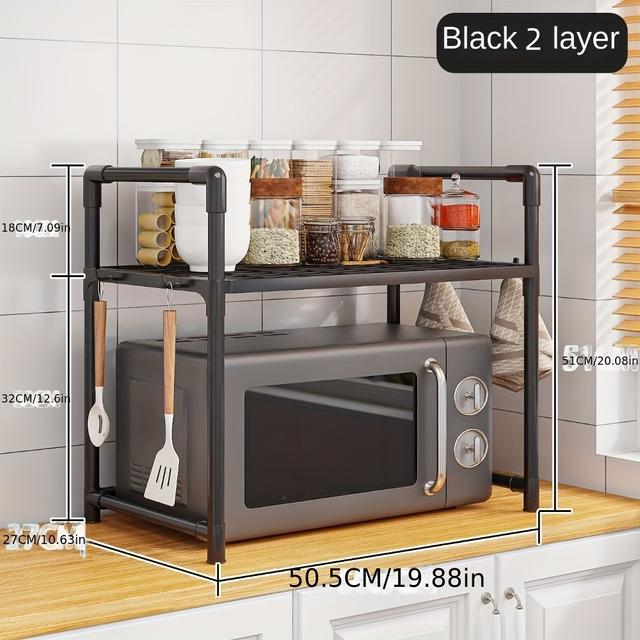 TEMU 2-tier Sturdy Metal Kitchen Microwave Stand - Expandable And Adjustable, Suitable For Microwaves, Ovens, Etc., And Easy To Clean