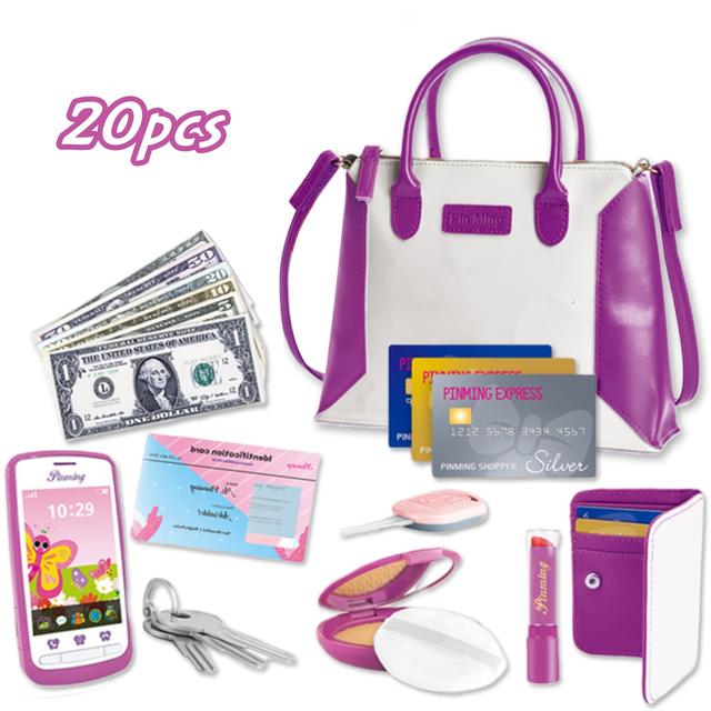 TEMU 11pcs/20pcs Flamingo Backpack Handbag Cosmetic Bag, Chemical-free, Interactive Pretend Play Toy For Girls - Shopping Card, Car Key Holder, Role-playing Accessories