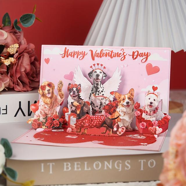 TEMU การ์ดอวยพรวันวาเลนไทน์ 3D แบบ Pop-Up ลายคนรักสุนัข พร้อมซอง - การ์ดสุนัขน้อยน่ารักสำหรับเขา/เธอ, แฟน, เพื่อน, ภรรยา, สามี - ของขวัญสุดโรแมนติก "I "
