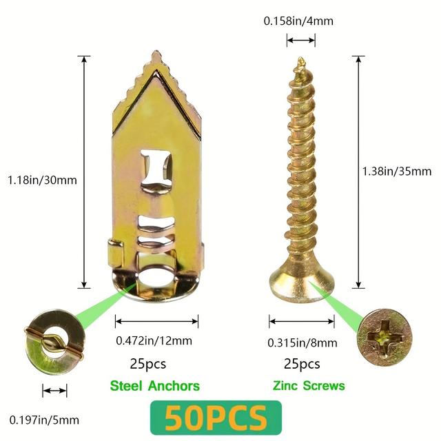 TEMU 50/100/150pcs Galvanized Carbon Steel Self-drilling Anchors, Self-drilling Drywall Anchors For Easy Application, No Drilling Required, Drywall Anchors, Wall Anchors