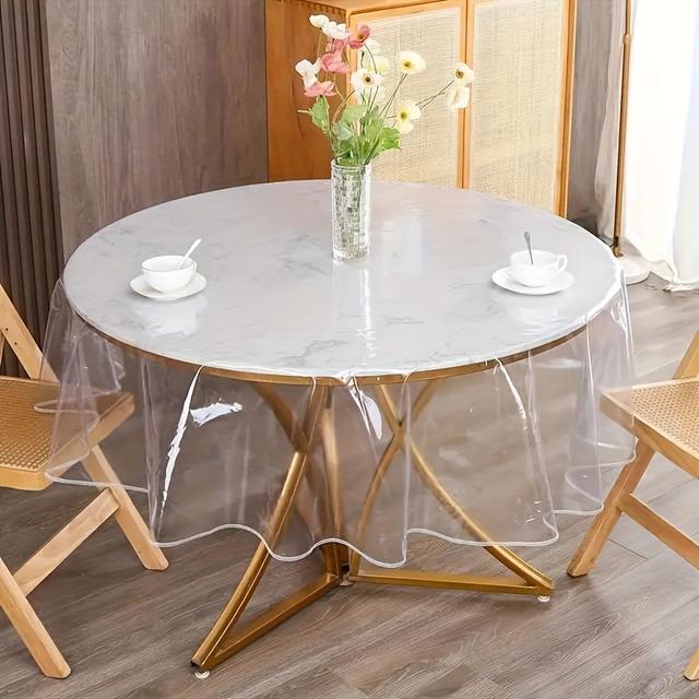 TEMU 1pc Transparent Round Plastic Tablecloth Protective Sleeve, Eva Tablecloth, Wiping Tablecloth, Suitable For Round