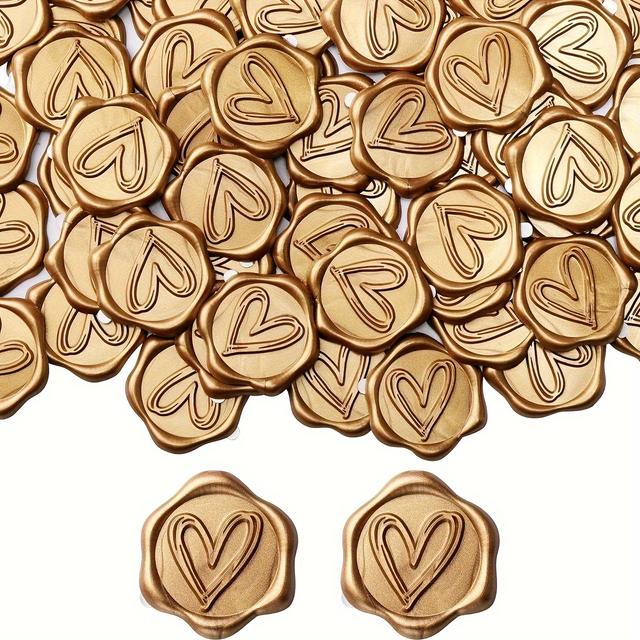 TEMU 50pcs Heart Wax Seal Stickers Resin Wax Seals Suitable For Wedding, Party, Birthday, Christmas - Elegant Wax Stamp For Envelopes, Invitations, Certificates, Decorative Documents