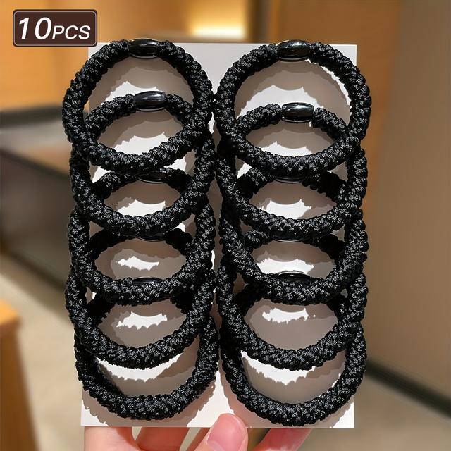 TEMU 10pcs Set Of Black High-elasticity Hair Ties, Non-damaging, Secure Hold, High-quality Hair Bands And Accessories