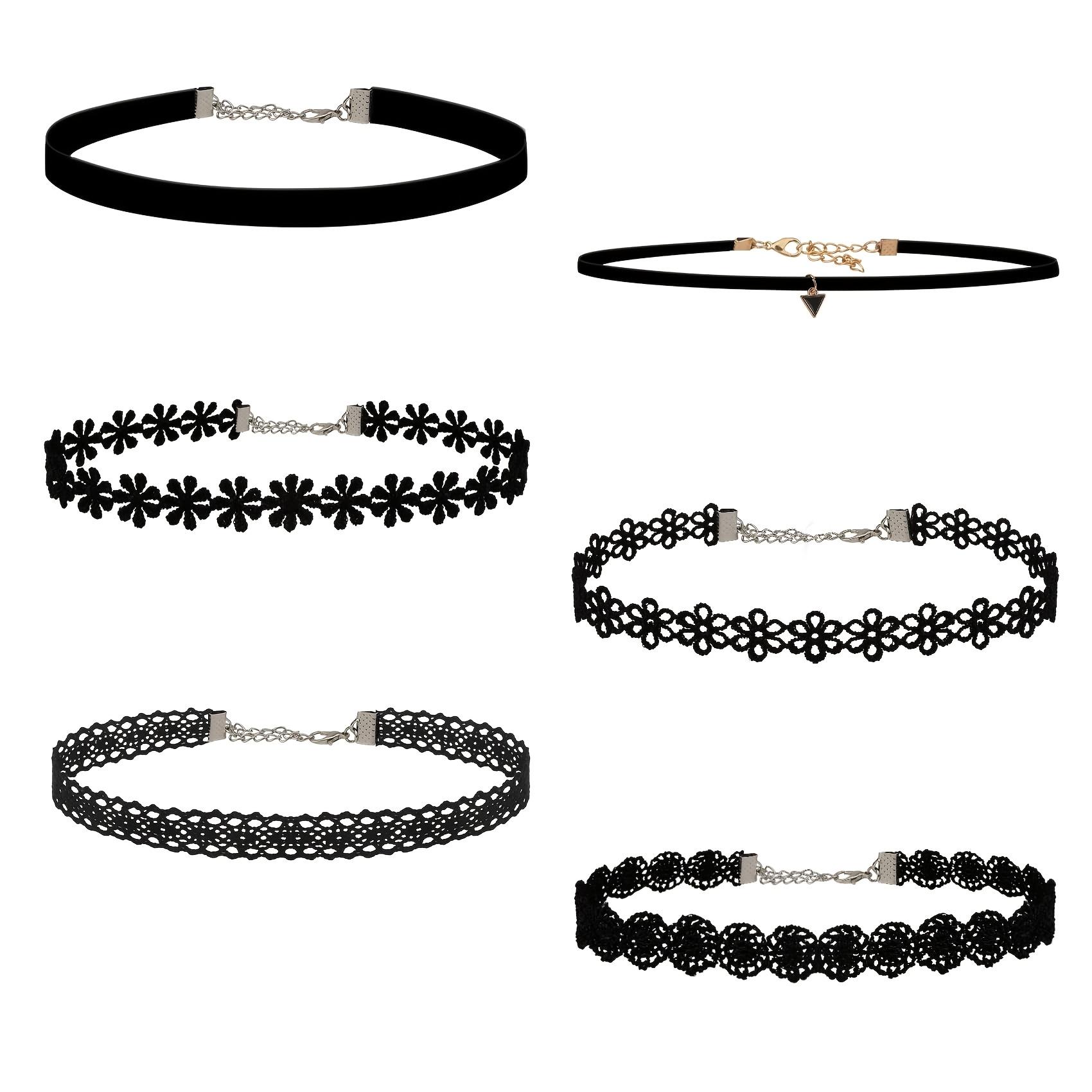 TEMU 6pcs/set Women's Black Velvet Choker Set Classic Gothic Lace Choker