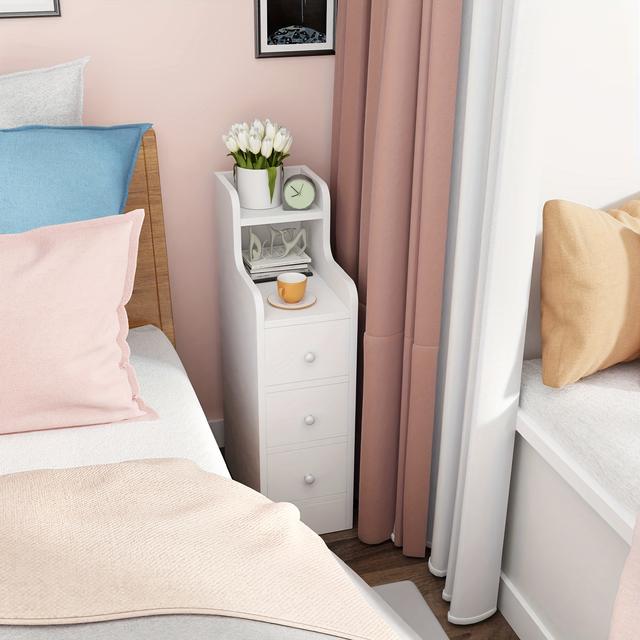 TEMU A Bedside Table With 3 Drawers, 2 Storage Layers, Measuring 35 X 20 X 70 Centimeters, In White, Suitable For Sofas, Small Spaces, Or Office Use.