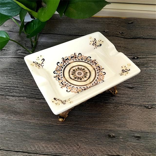 TEMU Vintage Ceramic Soap Dish - European Style, Rectangular Bathroom & Laundry Soap Tray With Drainage