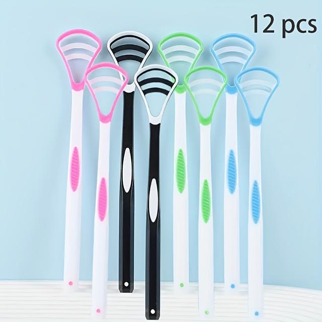 TEMU 12pcs Tongue Cleaner Set - Design, Comfortable Grip, Ideal Tool For Oral Care And Reducing Bad Breath, Tongue Cleaner, Tongue Care Scraper