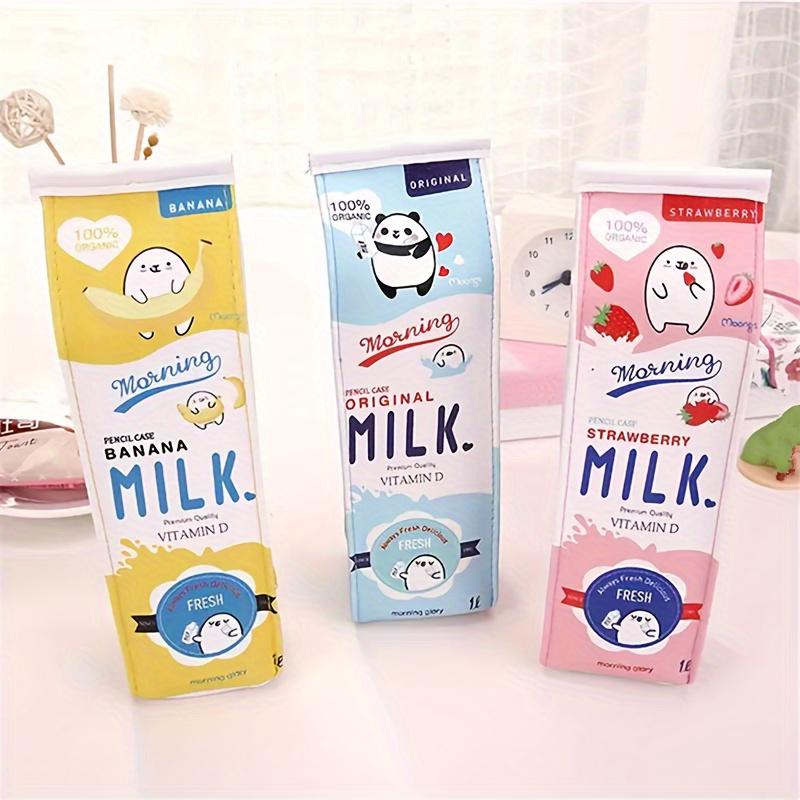 TEMU 1pc/3pcs Cute Milk-shaped Pencil Case, Large Capacity Stationery Bag, School Supplies Pencil Organizer, Portable Cosmetic Storage Zipper Pouch, Leather Material, Pencil Pouch