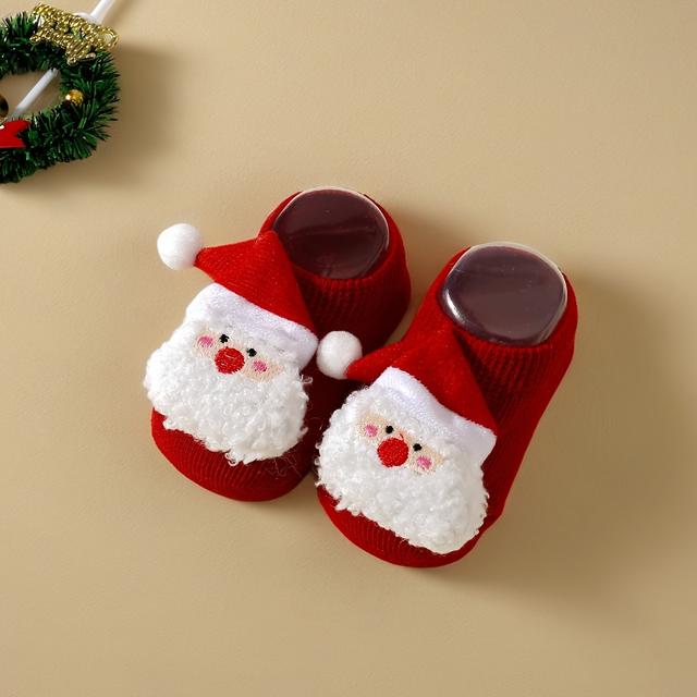 TEMU A Pair Of Christmas-themed Baby Floor Socks Made Of For Spring And Autumn, Featuring Non-slip Design For Indoor Use, Suitable For Infants Learning To Walk, For Boys And Girls