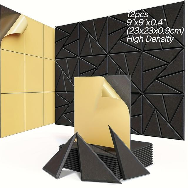 TEMU 12pcs Of Self-adhesive Wall Panels, Polyester Boards, Decorative Wall Panels, Soundproof Fiber Boards For Walls And Ceilings, Suitable For Home, Office, And , Measuring 9" X 9" X 0.4"