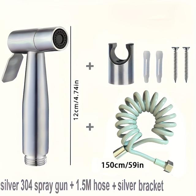 TEMU 3-in-1 Handheld Bidet Sprayer Set, 304 Stainless Steel Spray Gun Shower Handheld Toilet Bidet Sprayer, Self-cleaning Shower Nozzle