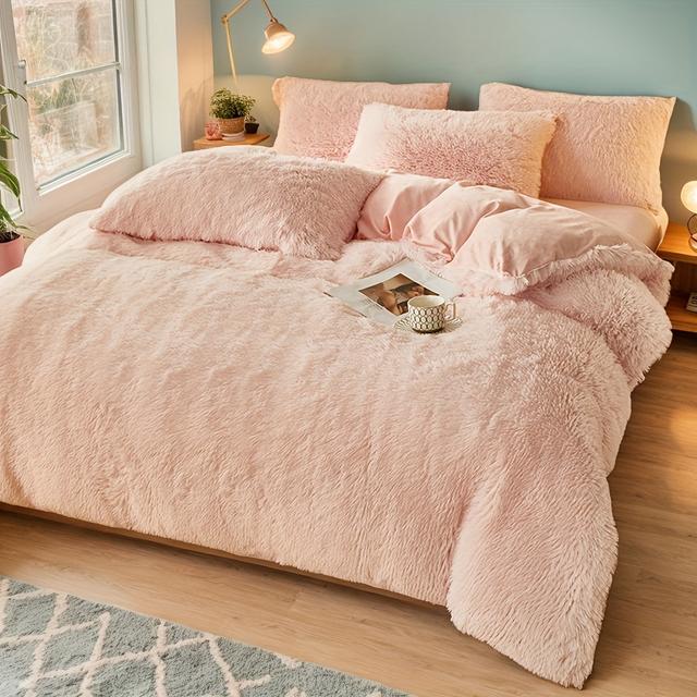 TEMU 2pcs Soft And Fluffy Plush Duvet Set Soft And Warm Bedding, Machine Washable (light Pink, Sizes) Bedrooms And Guest Rooms, Ensuring A Soft And Comfortable Night'
