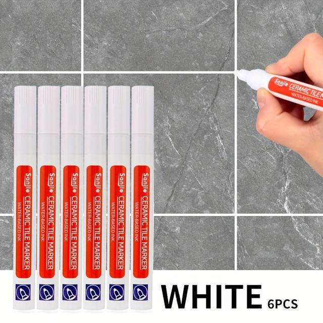 TEMU 6pcs Waterproof Tile Repair Pen - Quick-dry, White Caulking Marker For Bathroom &