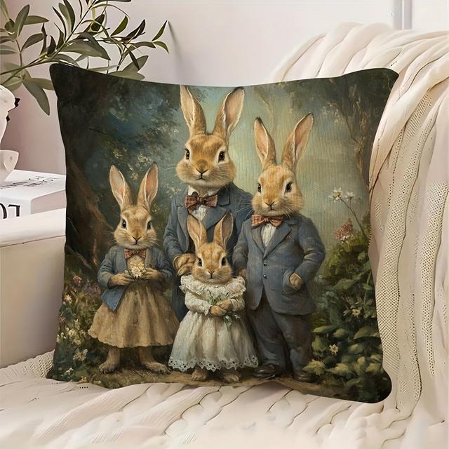 TEMU ., Zweiseitiger Kissenbezug 18x18 , Peter Hase und seine Familie, Kissenbezug Dekoration für Zuhause und (ohne Kissenfüllung)_AIABD4307