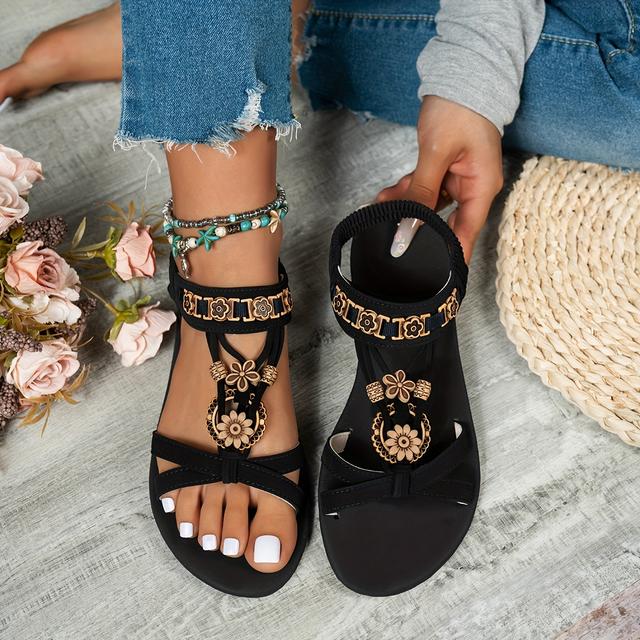 TEMU Of Flat Beaded Round Toe Sandals