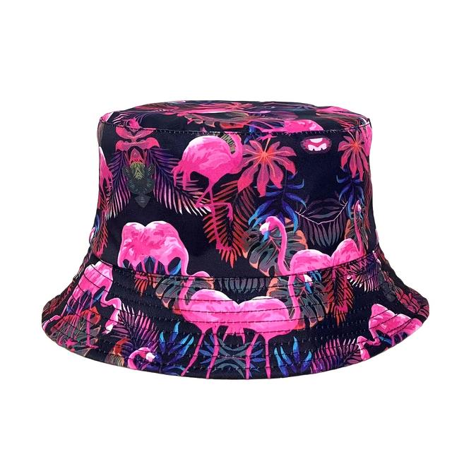 TEMU 1ks Růžový Klobouk s Flamingo Potiskem, Náhodné Umístění, Unisex Bohémský Styl, Skládací Rybářský Klobouk na Obou Stranách, Evropská a Americká Móda