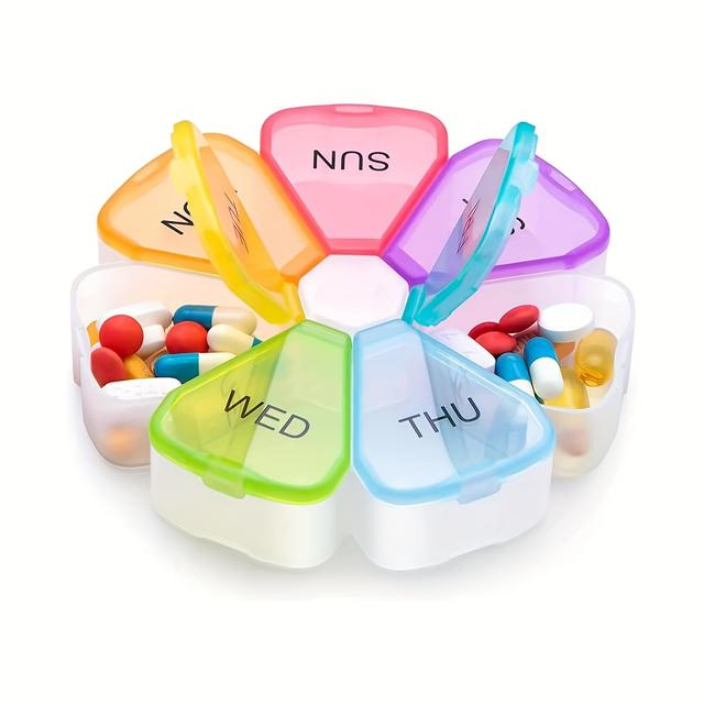 TEMU Cute 7-day Pill Organizer With Large Compartments – Transparent Daily Medication Box For Travel, Pill Storage For Pills, Vitamins, And Supplements, Pill Box For Purse, Travel Pill Holder, Design,