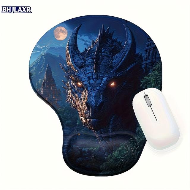 TEMU Podložka pod myš s draka a podporou zápěstí, ergonomický pohodlí, protiskluzová a zmírňující bolest, vhodná pro práci v kanceláři i hraní her (noční hraní)