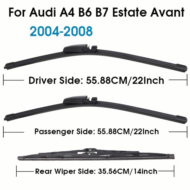 TEMU Set Of Windshield Wiper Blades Measuring 22"+22"+14" For The For A4 B6 B7 Estate From 2004 To 2008, Suitable For Front And Rear Wipers, Designed As Auto Additions