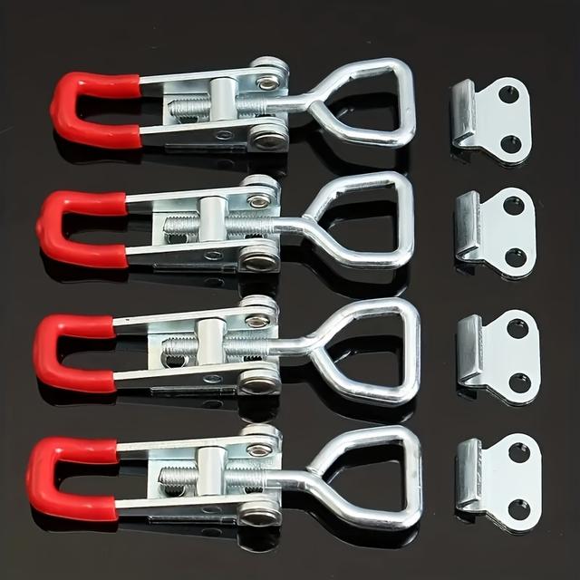 TEMU 4pcs Heavy-duty 304 Stainless Steel Adjustable Strap Latch Clamps With Red Handles - Quick Release Bolt Type Horizontal Clamps For Secure Fastening
