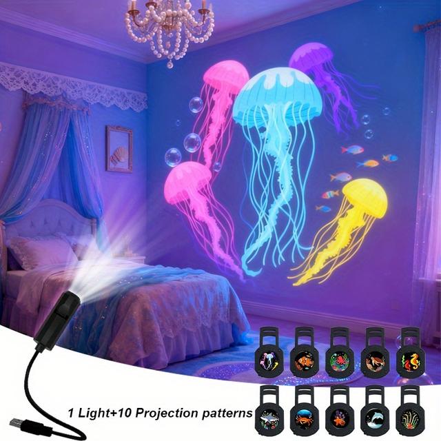 TEMU Led Projector Night Light With 10pcs/6pcs/3pcs Projection Patterns, Projection Lamp, Led Ocean Projection Lamp, Bedroom Decor, Space Theme Decor