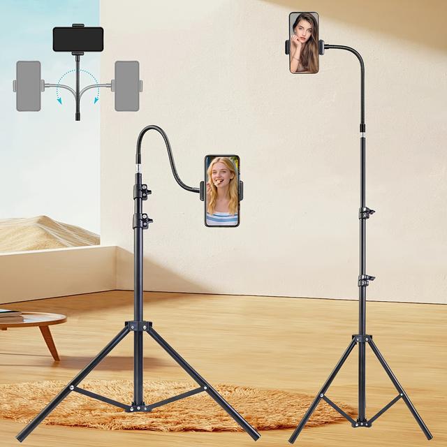 TEMU Регульований штатив для смартфона ZOMEI 195 см з гнучкою шийкою 35 см, основою та тримачем для телефону, для зйомки, прямих трансляцій, приготування їжі та тренувань, спіральний гімбал