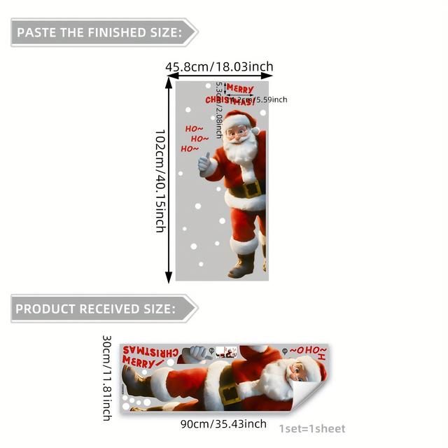 TEMU Contemporary Santa Claus Christmas Door Wall Decal, Pvc Self-adhesive Festive Decoration, Single Use, With Santa Wishing Merry Christmas And , For Bedroom, Living Room, And Home Decor, Bm7520-nl