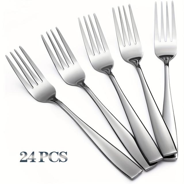 TEMU 24pcs Stainless Steel Dinner Forks Set, 8 Inch, Home, Kitchen Or Restaurant Metal Forks, Mirror Polished, Dishwasher Safe, Suitable For Restaurants, Hotels, Weddings, Banquets