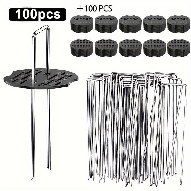 TEMU 100/200 szt. Wytrzymałe U-kształtne Ocynkowane Żelazne Kołki Namiotowe z Podkładkami do Namiotów Ogrodowych, Pokryć Krajobrazowych, Osłon Przeciw Chwastom i Ocynkowanych Gwoździ Podłogowych