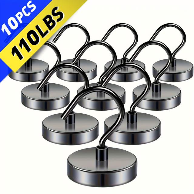 TEMU 10 Pack 110lbs Magnetic Hooks Heavy Duty, Magnets With Hooks, Neodymium Magnet Hooks For Hanging, Black Large Magnetic Hooks For Cruise, Curtain, Home, Kitchen, Workplace