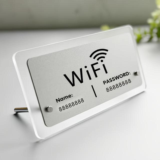 TEMU 2d Customizable Acrylic Wifi Sign | Dual-layer Design For Home, Malls, Restaurants, Hotels, Salons, Offices | Wall-mounted, , Luxurious Golden/silvery Options, Durable Acrylic Material