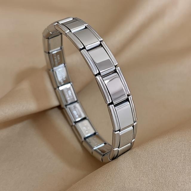 TEMU 9mm Wide Stylish 304l 304l Stainless Steel Elastic Bracelet For Men, Bracelet, Suitable For Everyday Wear