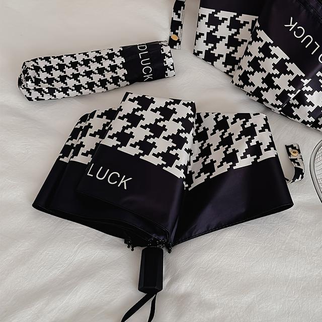 TEMU Deštník s francouzským vzorem kohoutí stehy, osm žebříků, zesílený pro odolnost, s černým povlakem proti slunci, přenosný a skládací.