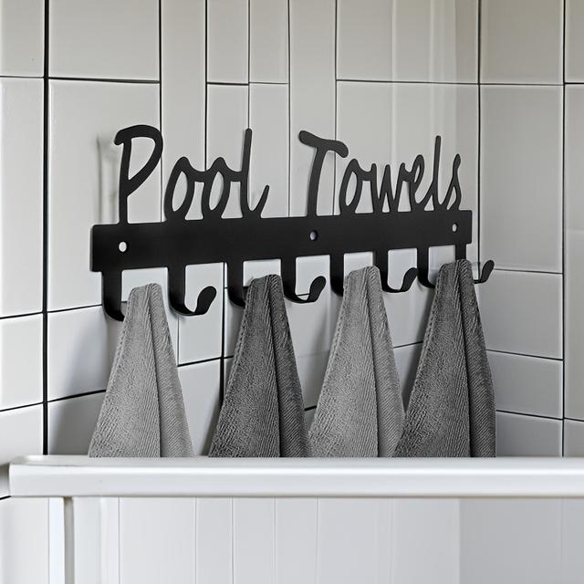TEMU 1pc Wall Mount Towel Rack Towel Holder,pool Towel Hooksfor Robe, Towel, Coat, Swimsuit, Umbrella, Bag, Keys, Bathroom Carbon Steel Hanger Organizer Indoor Outdoor