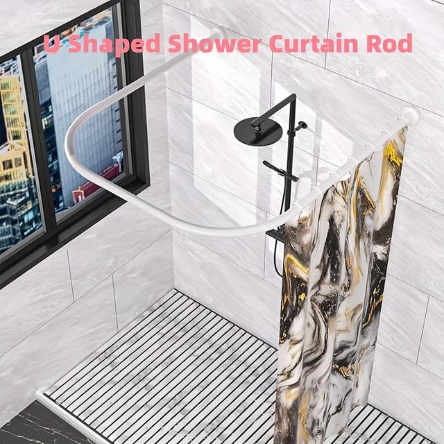 TEMU Verstellbare 304 Edelstahl U-förmige Duschvorhang-Stange - Einfach zu montierende Wand-Eckstange für die Badewanne, Platzsparendes Design, Langlebiges Rostfreies Metall, zu Standardduschen