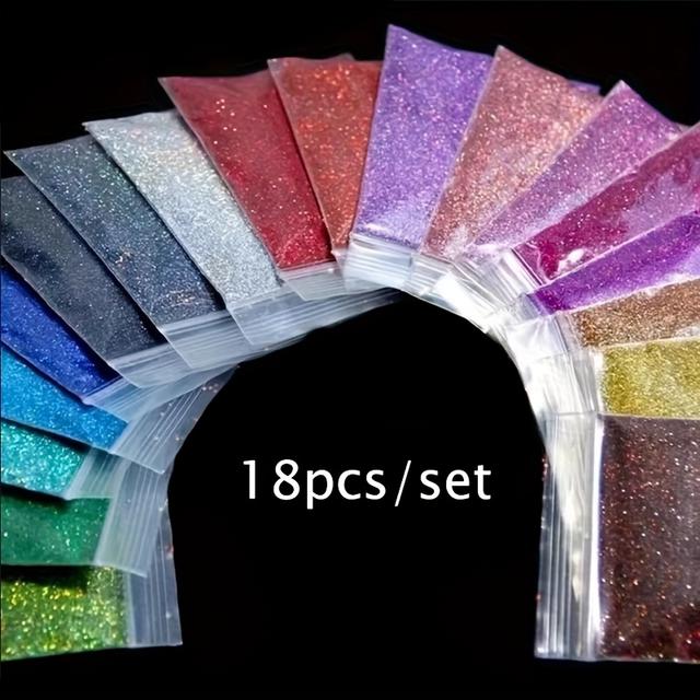 TEMU 18 Bags/set Holographic Glitter For Resin Casting, Sparkling Plastic Crafts, , Tumbler , Epoxy Resin Projects, And Festive Art Supplies, Without Battery