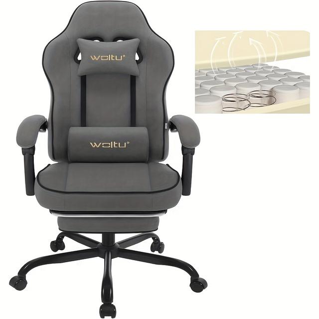 TEMU 1pc Gaming Chair With Pocketed , Gaming Armchair, 150 Kg Capacity, Ergonomic Swivel Chair, Gaming Chair With Headrest, Lumbar Cushion, Footrest, Techno Fabric